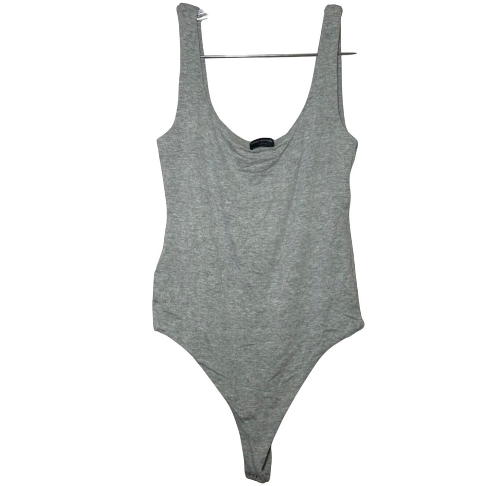 NWOT Naked Wardrobe Womens Heather Gray Scoop Neck Bodysuit Size L minimal basic